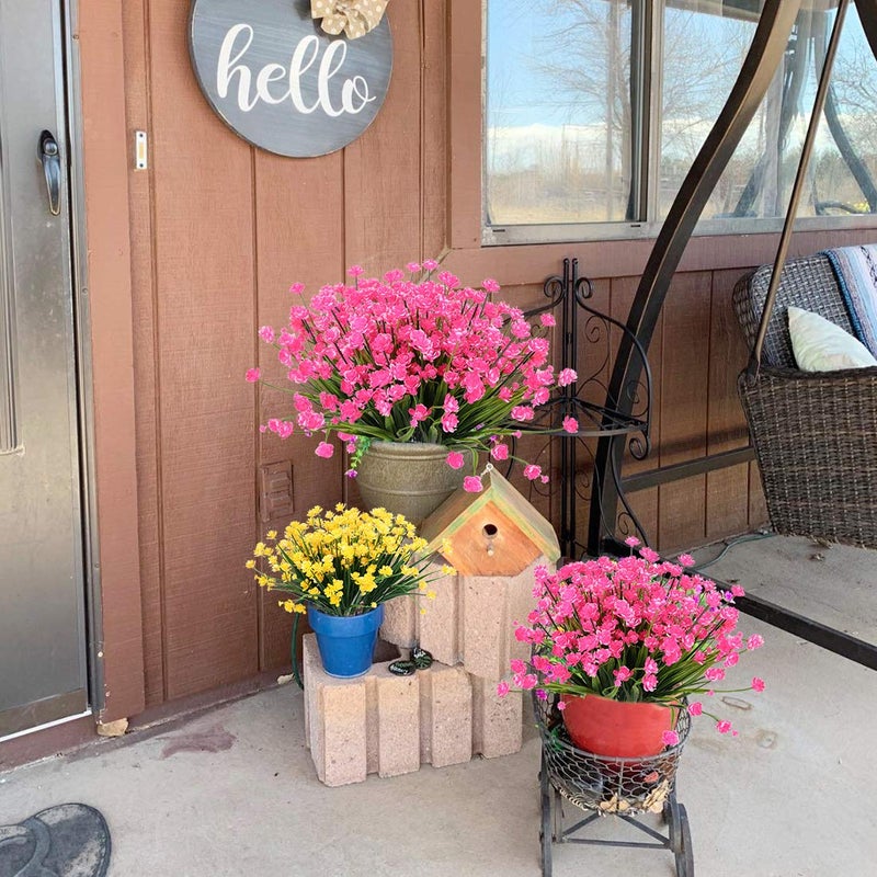 HAPLIA 8 Bundles Artificial Flowers, Fake Artificial Greenery UV Resistant No Fade Faux Plastic Plants for Wedding Bridle Bouquet Indoor Outdoor Home Garden Kitchen Office Table Vase (Pink) - Image 4